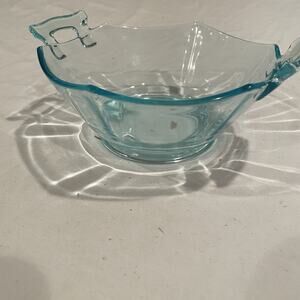 Vintage Blue Uranium Glass Bowl With Handles-RARE